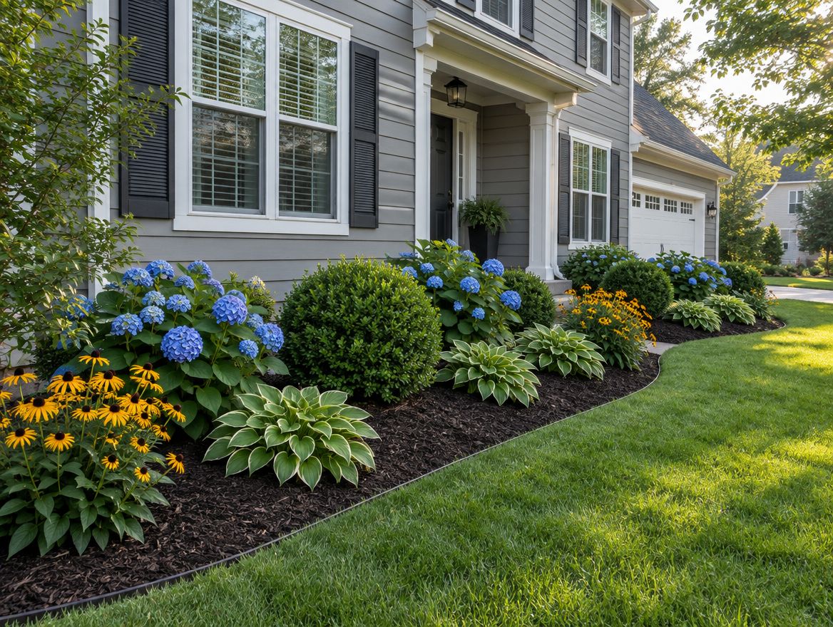 Foundation planting bed with shrubs and perennials