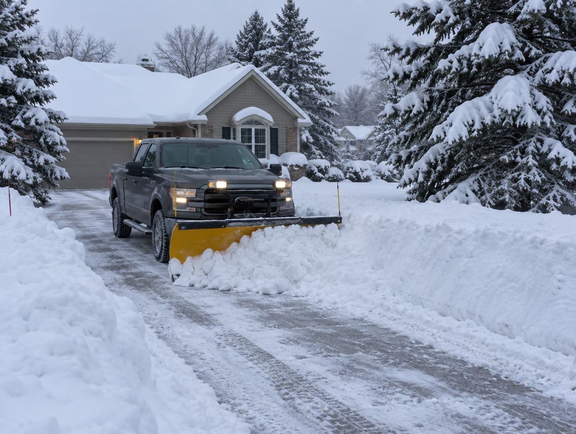 Plow truck clearing a snowy driveway